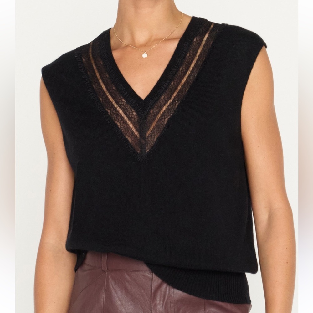 Brochu Walker Black V-Neck Lace-Trim Sweater Tank